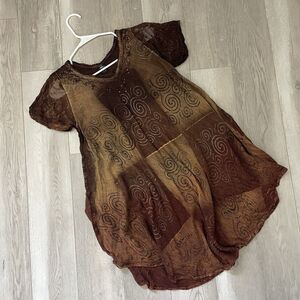 raj Patchwork Dress swirl ombre short sleeve mini womens Brown (one size) grunge